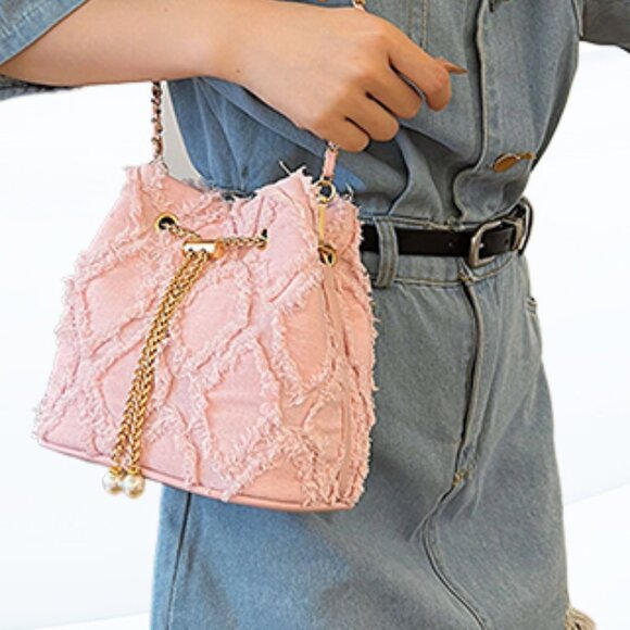 Neiman Marcus Pink Denim Bucket Bag - Picture 2 of 5